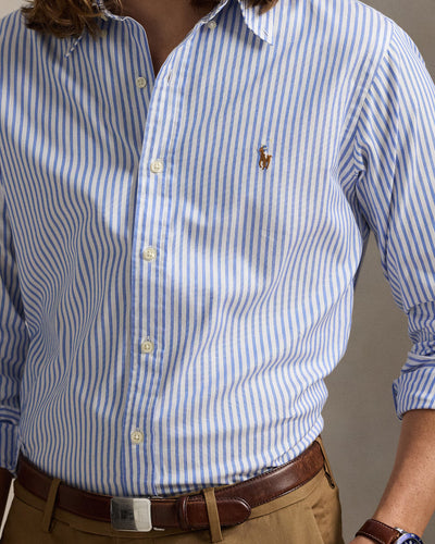 Ralph Lauren Custom Fit Striped Stretch Oxford Shirt | Blue/White