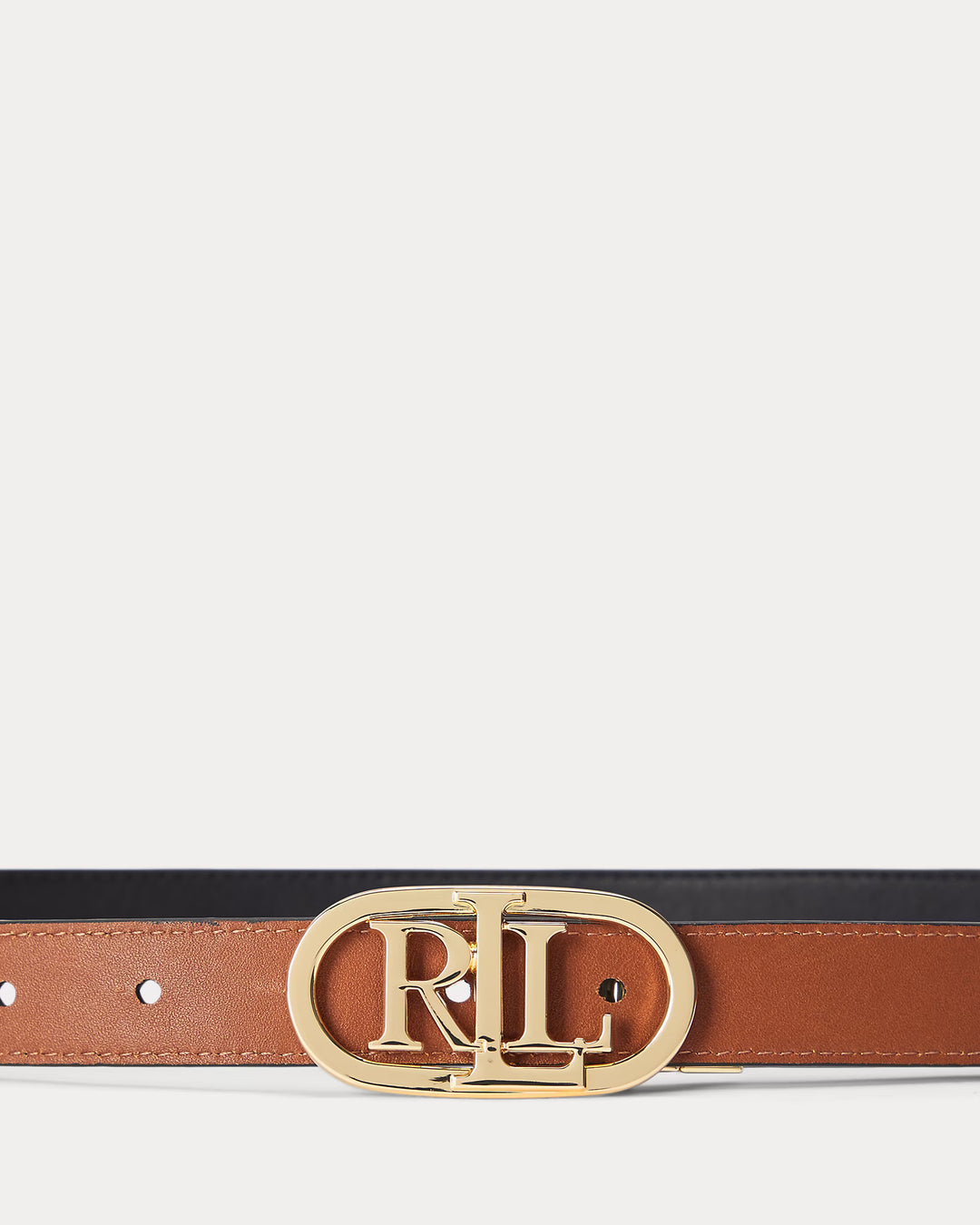 Lauren Ralph Lauren Oval-Logo Reversible Leather Skinny Belt | Black/Tan