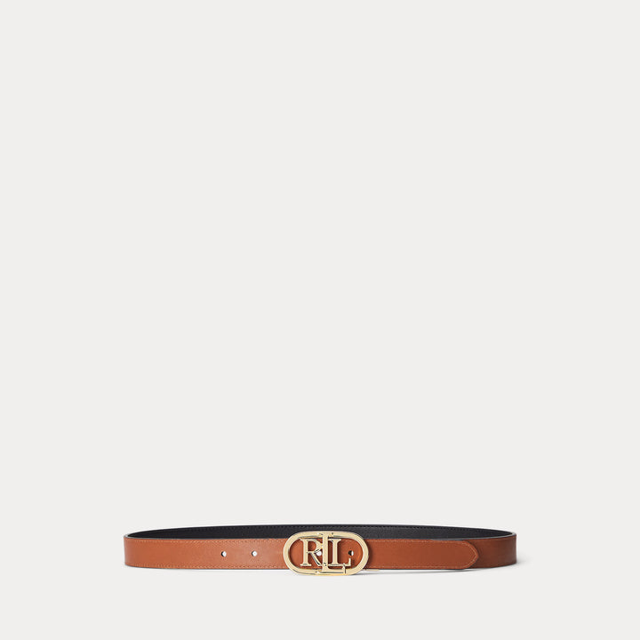 Lauren Ralph Lauren Oval-Logo Reversible Leather Skinny Belt | Black/Tan