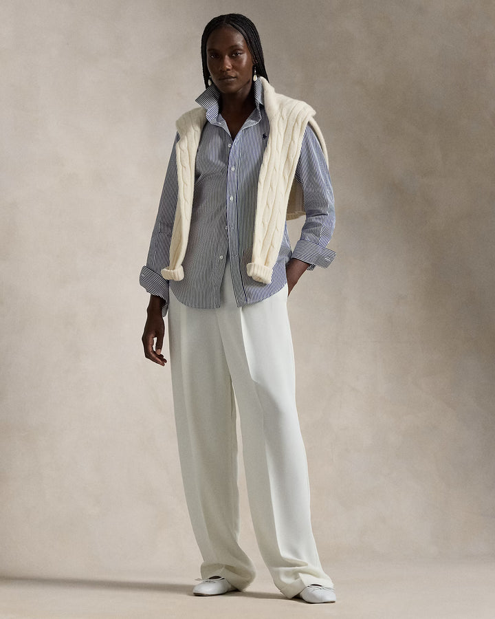 Ralph Lauren Slim Fit Striped Cotton Women's Shirt | White/Royal