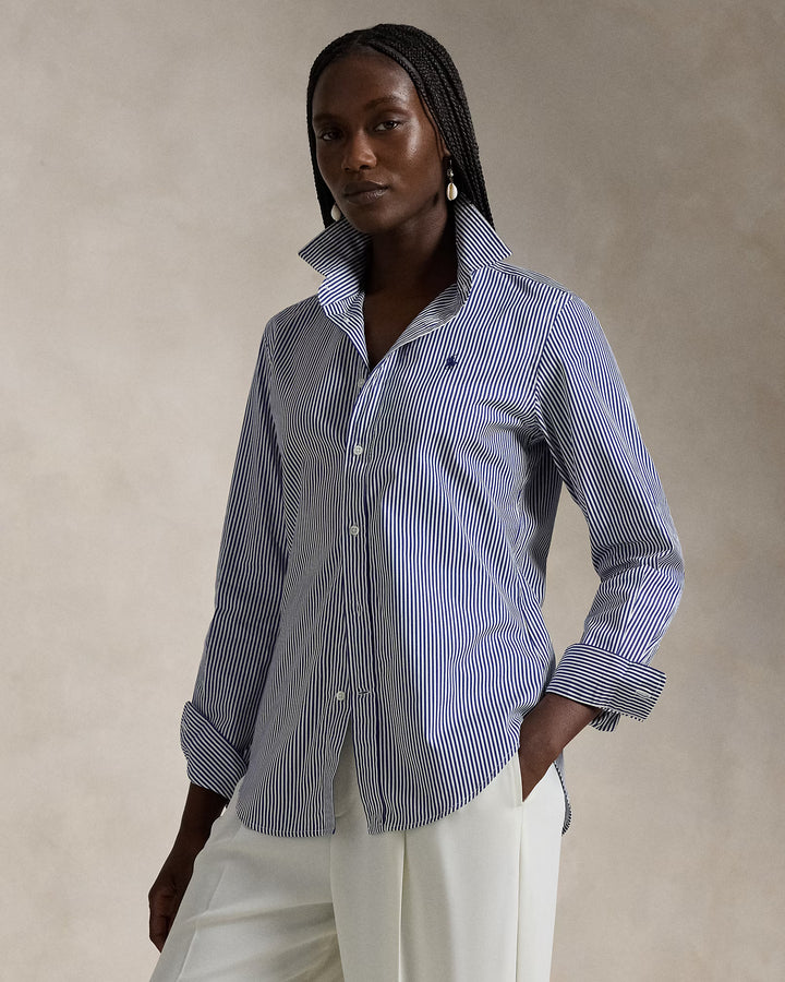 Ralph Lauren Slim Fit Striped Cotton Shirt | White/Royal