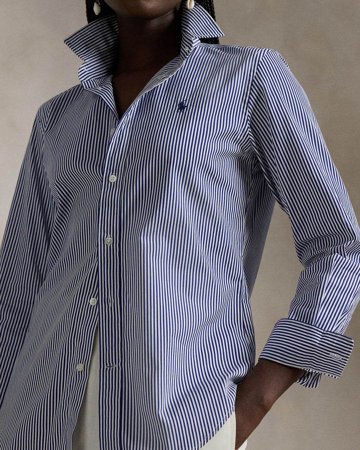 Ralph Lauren Slim Fit Striped Cotton Shirt | White/Royal