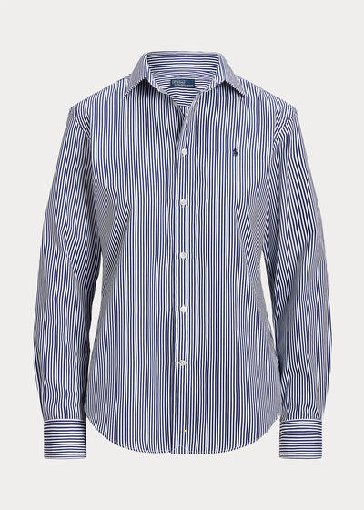 Ralph Lauren Classic Fit Striped Cotton Shirt | White/Royal