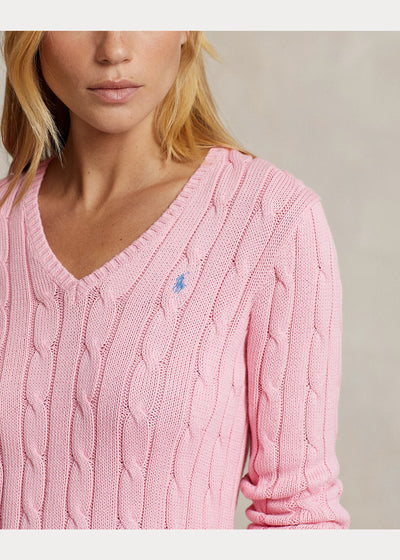 Ralph Lauren Cable-Knit Cotton V-Neck Jumper | Carmel Pink