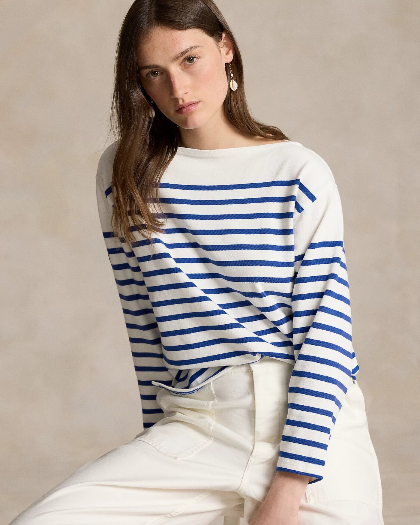 Ralph Lauren Striped Boatneck Mariner Tee Relaxed Fit | Sapphire/White