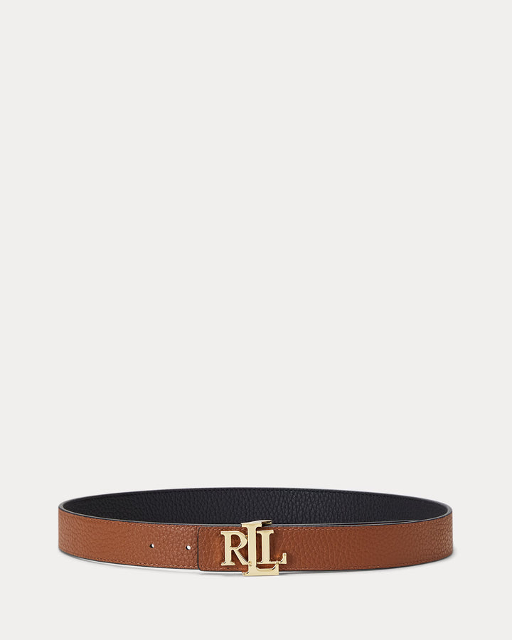 Lauren Ralph Lauren Logo Reversible Pebbled Leather Belt | Black/Tan