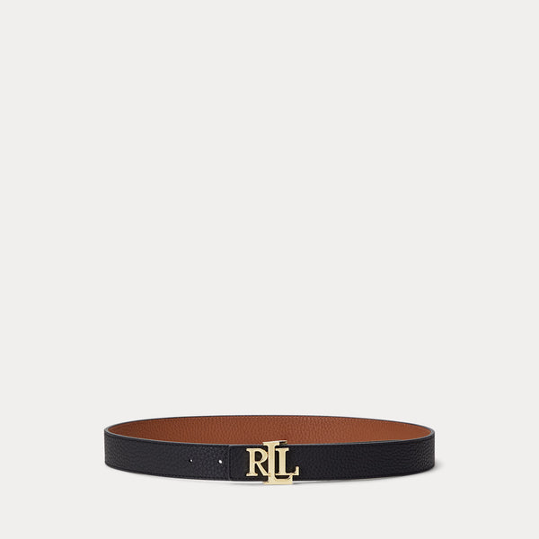 Lauren Ralph Lauren Logo Reversible Pebbled Leather Belt | Black/Tan