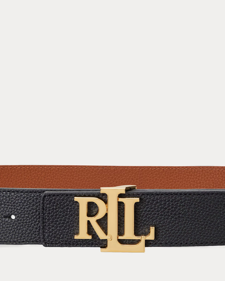 Lauren Ralph Lauren Reversible Pebbled Leather Wide Belt | Black/Tan
