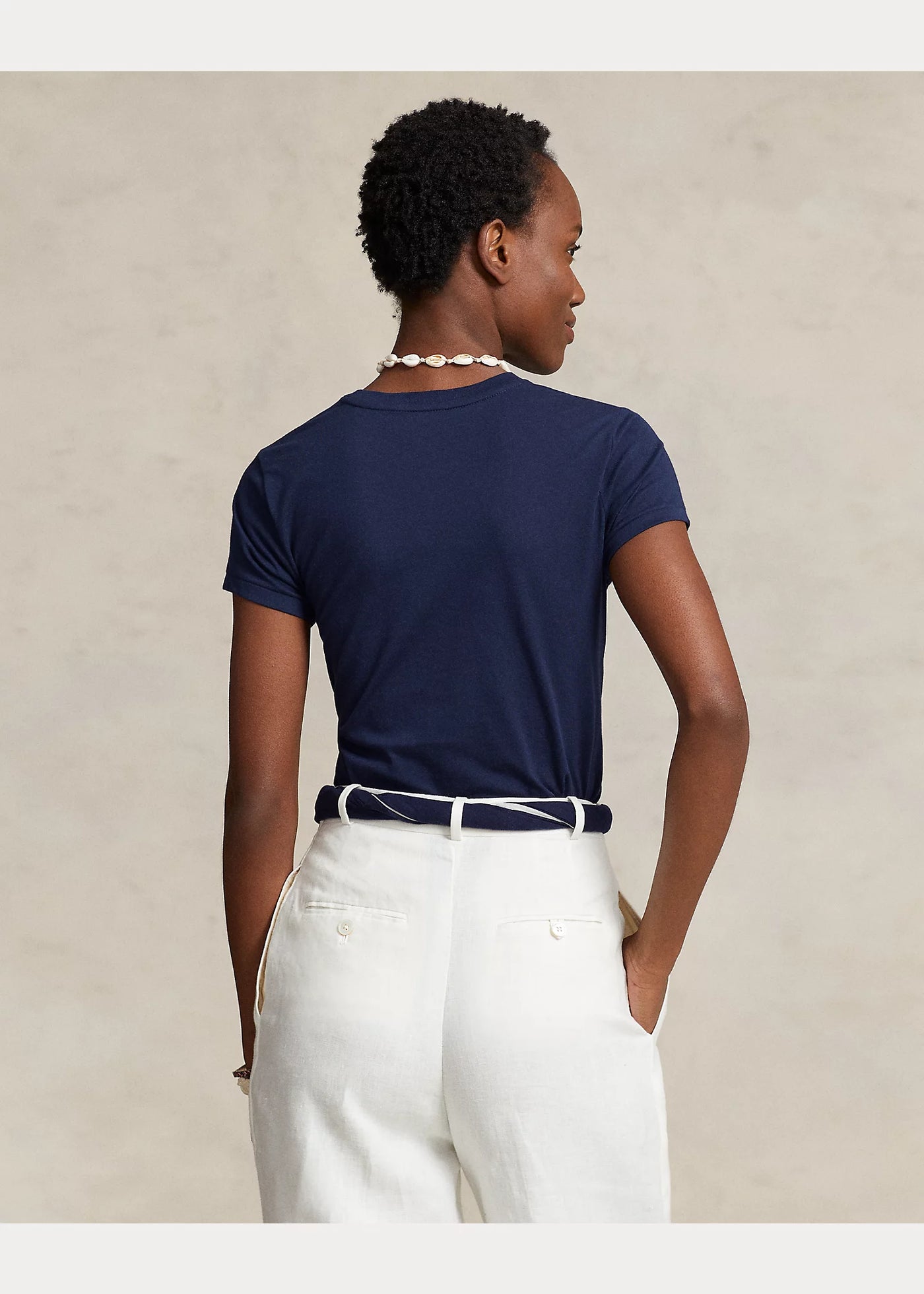 Ralph Lauren Βαμβακερό Τζέρσεϊ T-Shirt με Λαιμόκοψη | Σκούρο Μπλε