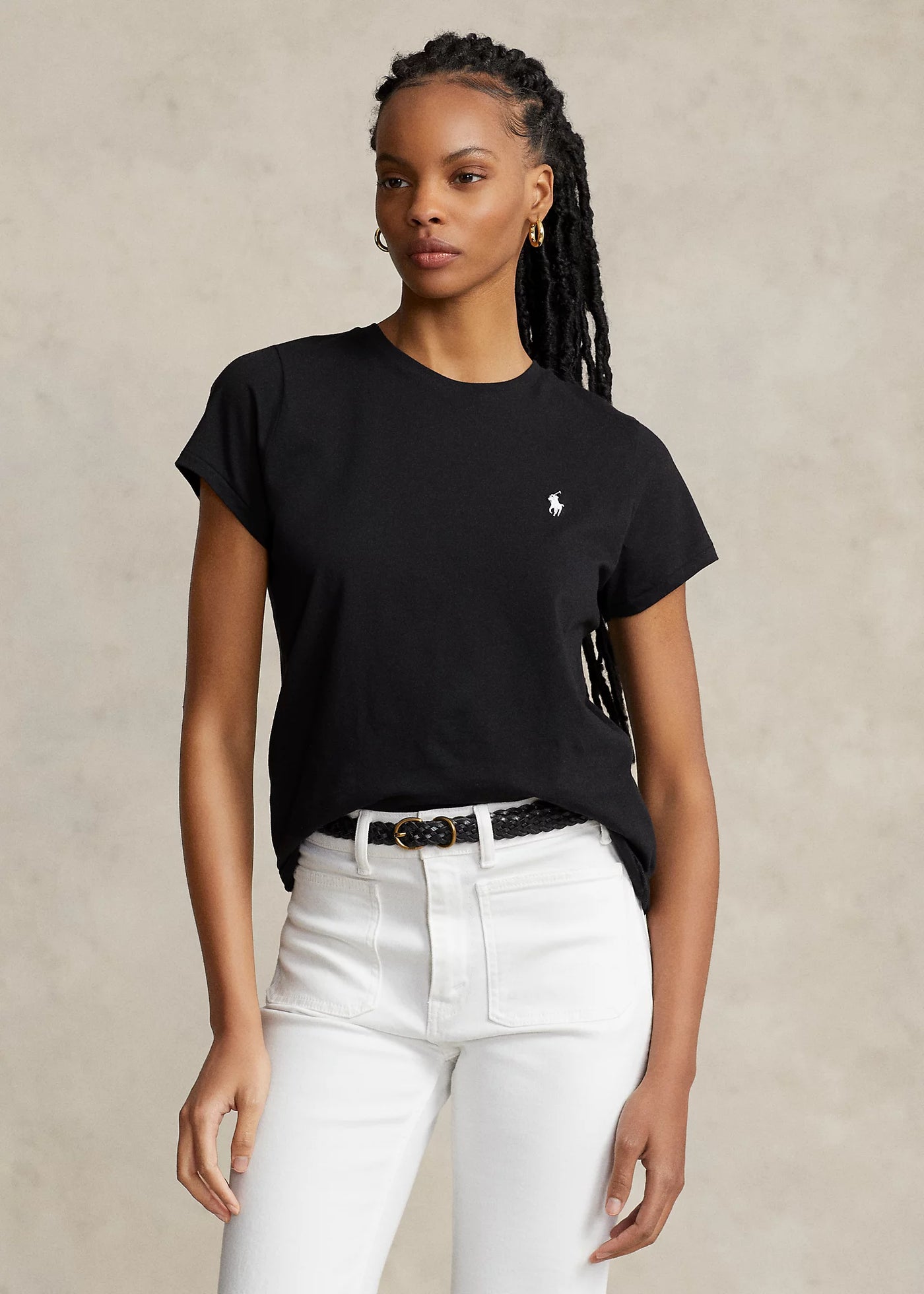 Ralph Lauren Βαμβακερό Τζέρσεϊ T-Shirt με Λαιμόκοψη | Μαύρο