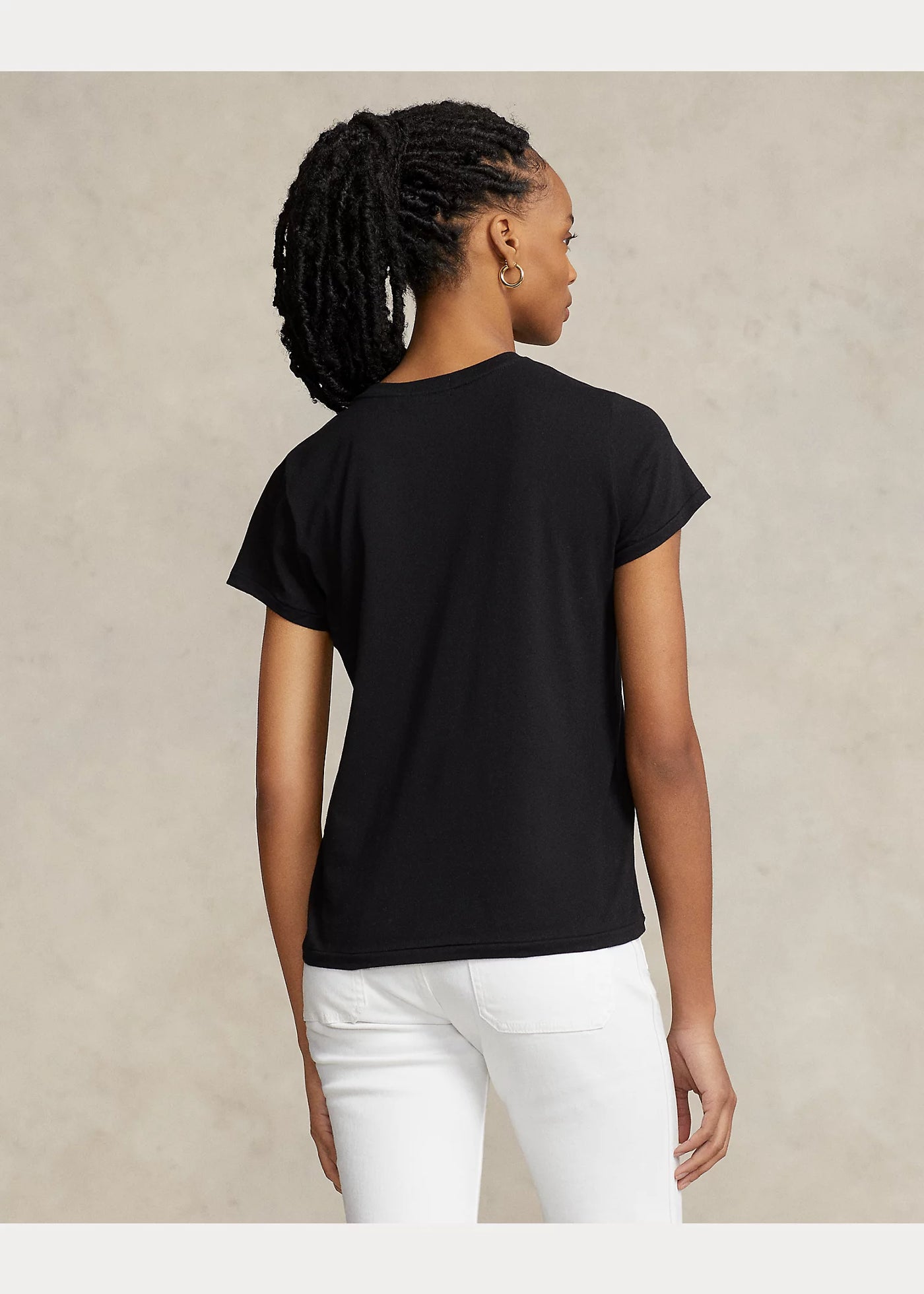 Ralph Lauren Βαμβακερό Τζέρσεϊ T-Shirt με Λαιμόκοψη | Μαύρο
