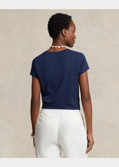 Ralph Lauren Βαμβακερό Τζέρσεϊ T-Shirt με V Λαιμό | Σκούρο Μπλε
