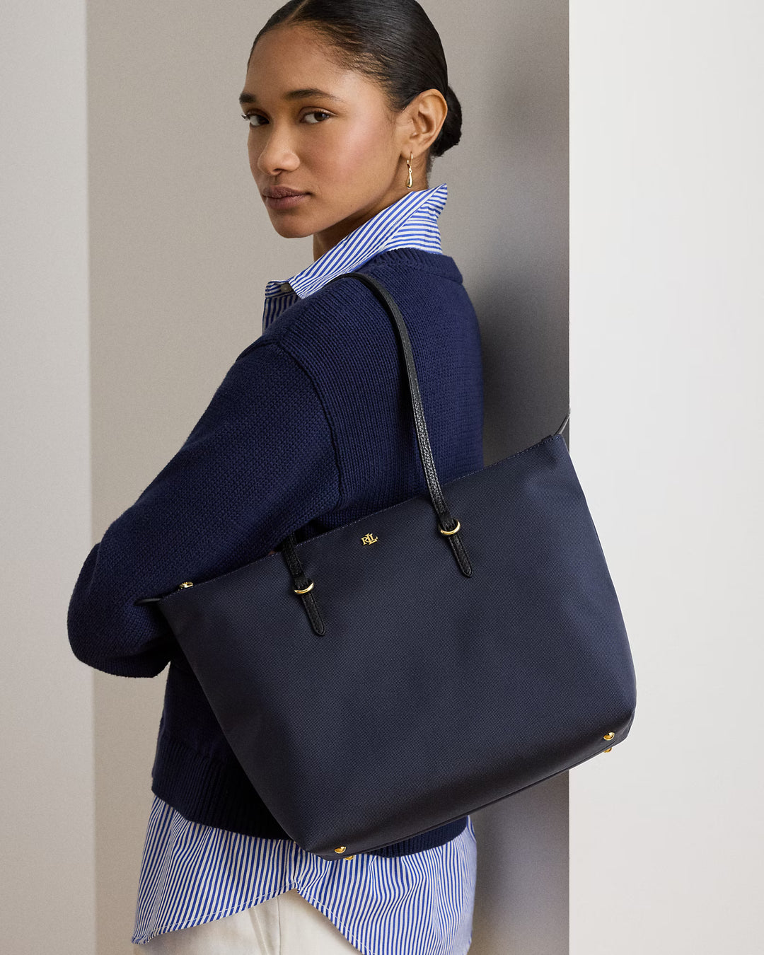 Lauren Ralph Lauren Medium Keaton Nylon Tote Bag | Refined Navy