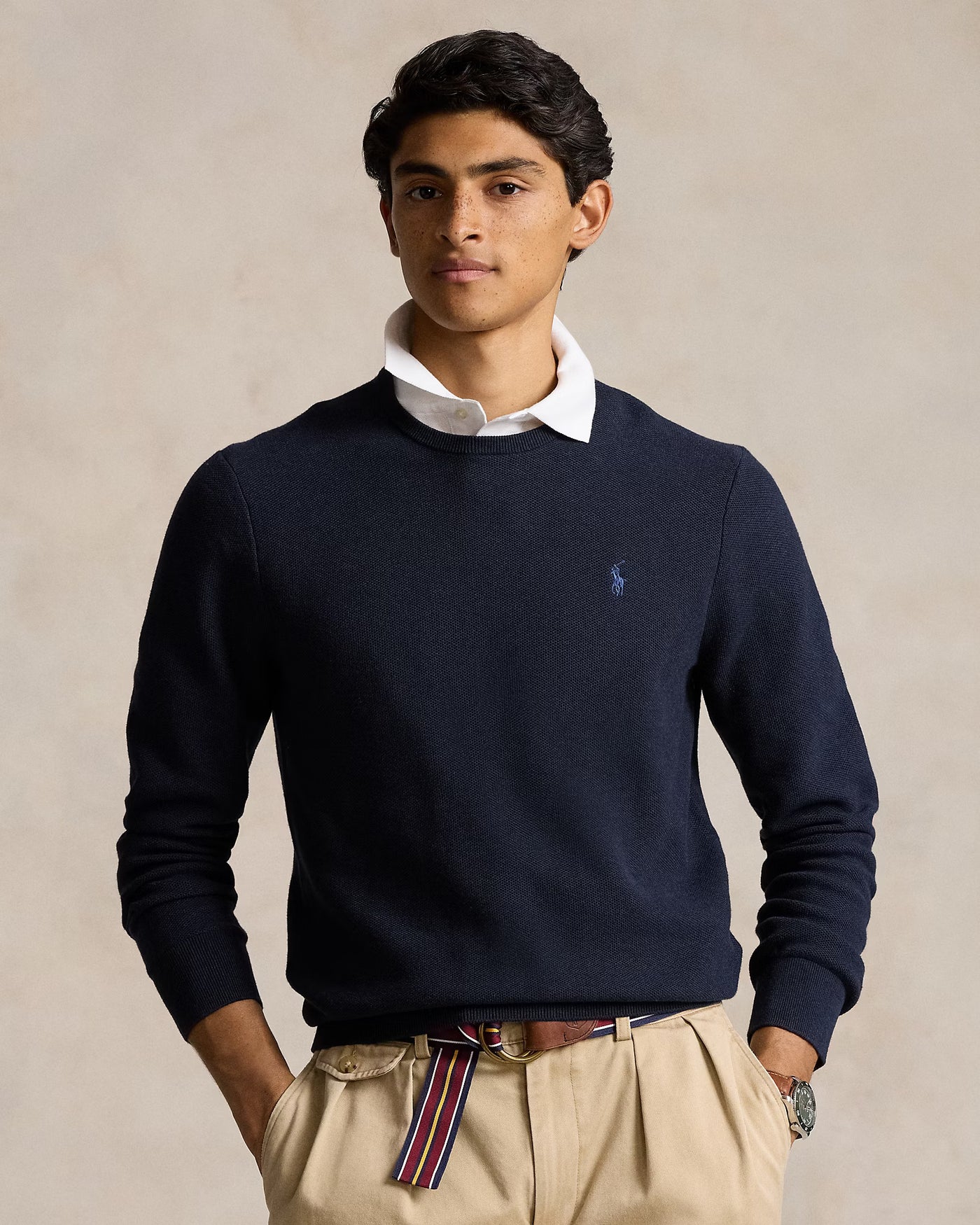 Ralph Lauren Textured Βαμβακερό Πουλόβερ | Σκούρο Μπλε