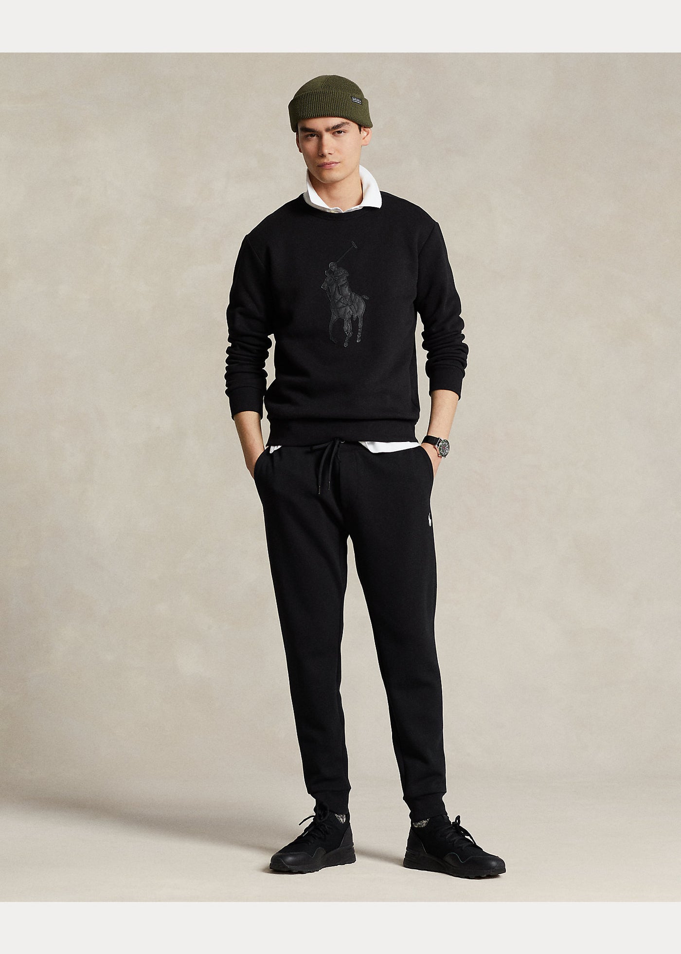 Ralph Lauren Fleece Φούτερ με Δερμάτινο Πόνυ | Μαύρο
