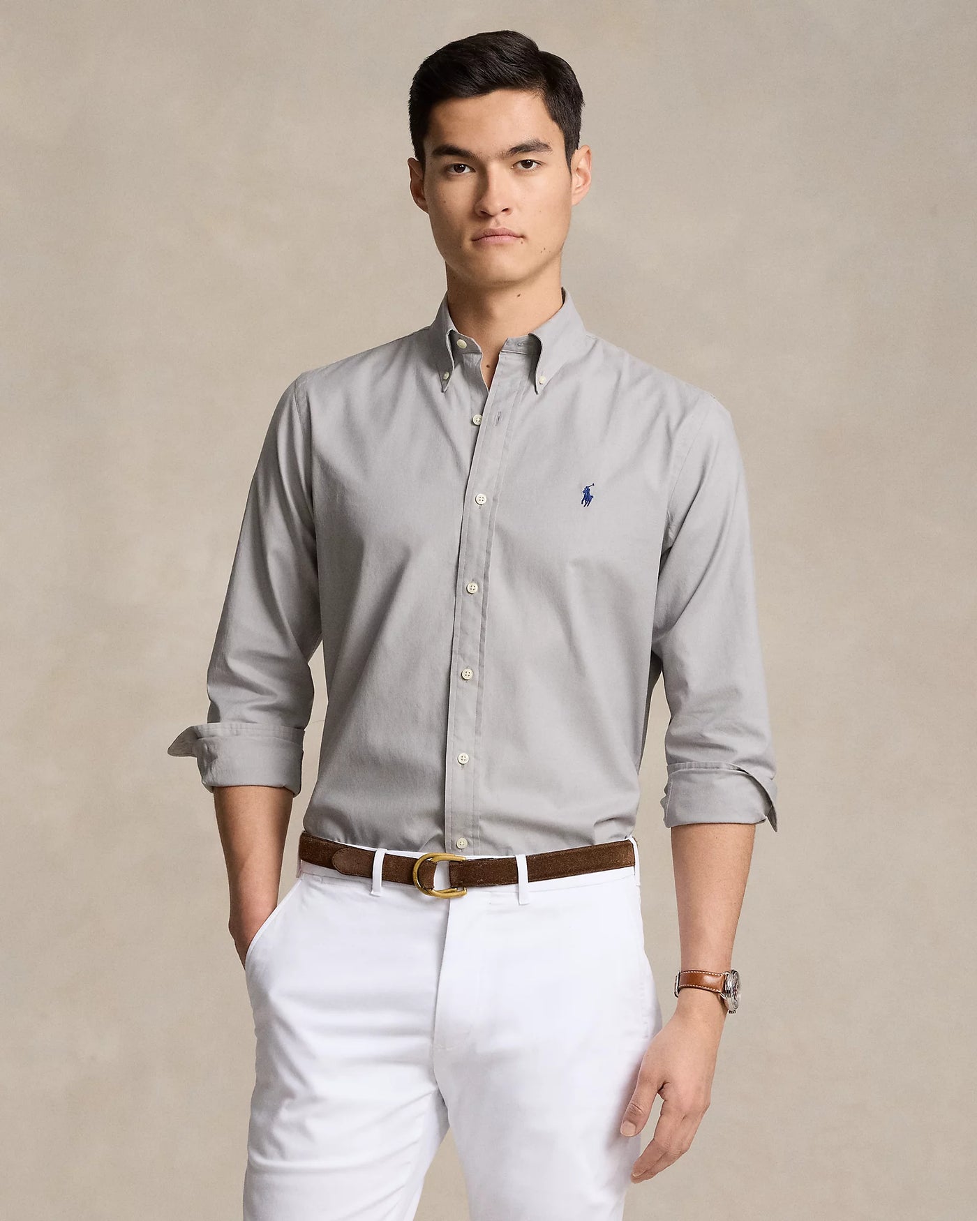 Ralph Lauren Custom Fit Stretch Oxford Shirt | Grey