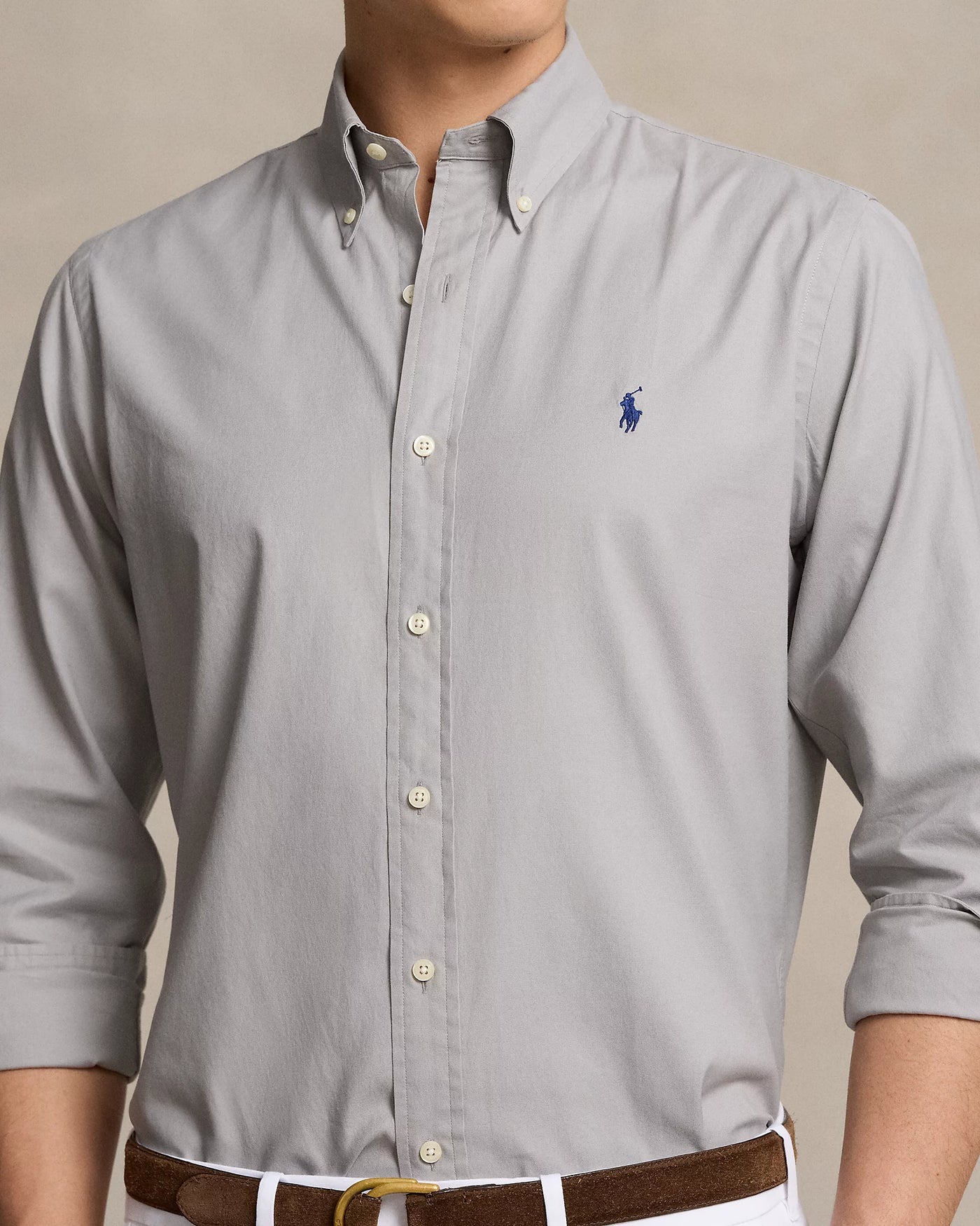 Ralph Lauren Custom Fit Ελαστικό Oxford Υποκάμισο | Γκρι