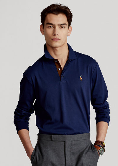 Ralph Lauren Custom Slim Fit Interlock Πόλο από Απαλό Βαμβάκι | Refined Navy