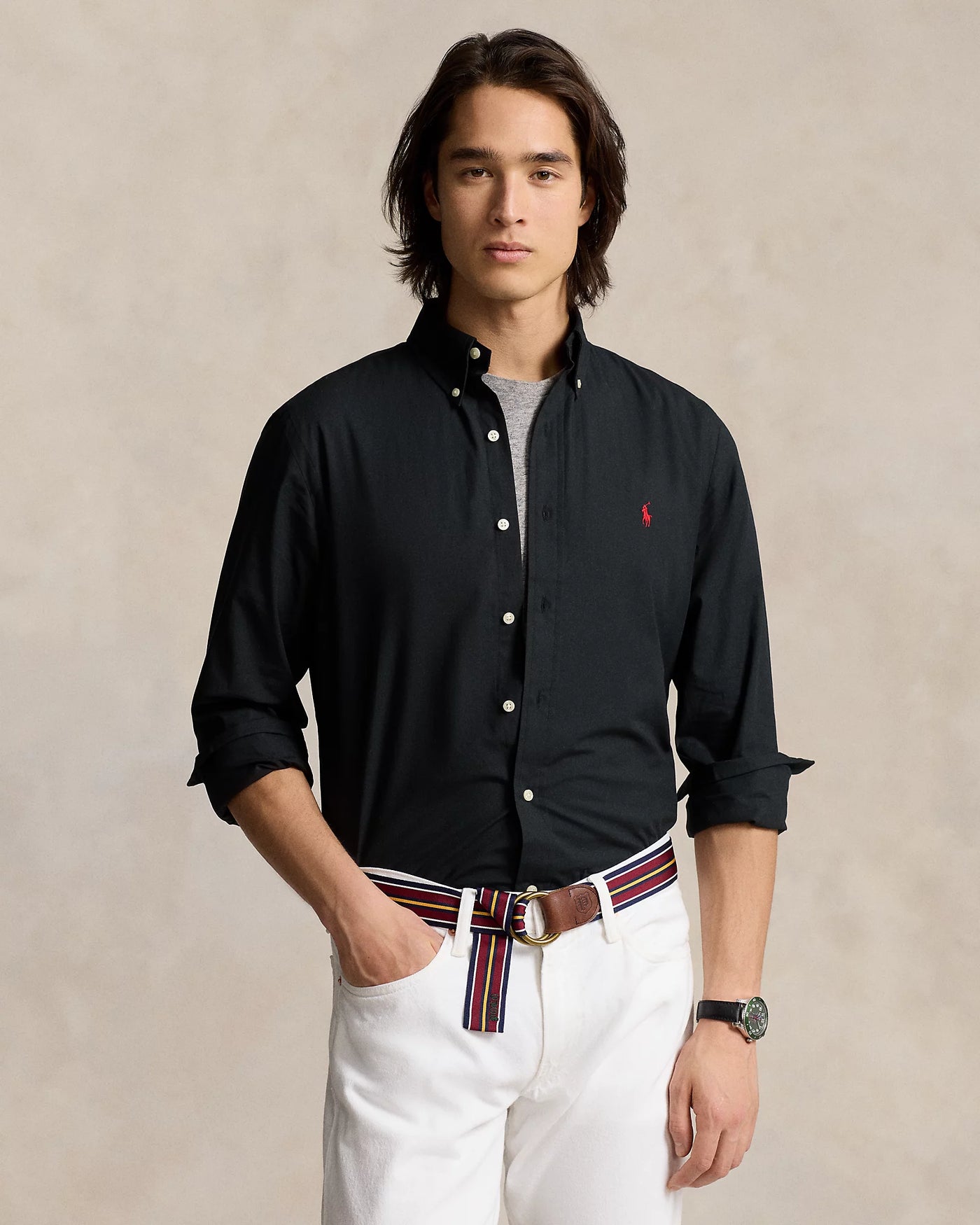 Ralph Lauren Custom Fit Ελαστικό Υποκάμισο Ποπλίνα | Μαύρο