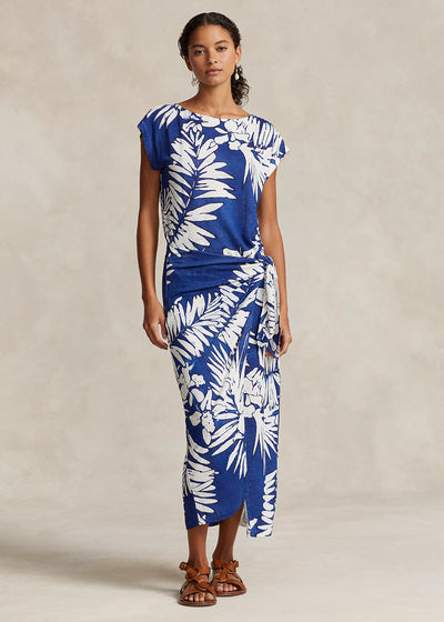 Ralph Lauren Φλοράλ Λινό Φόρεμα | Μπλε