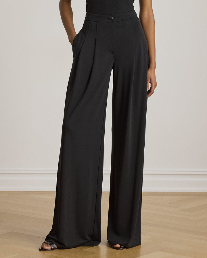 Lauren Ralph Lauren Pleated Stretch Jersey Wide-Leg Trousers | Black