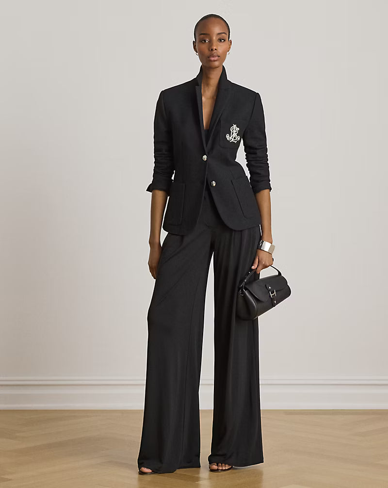 Lauren Ralph Lauren Pleated Stretch Jersey Wide-Leg Trousers | Black