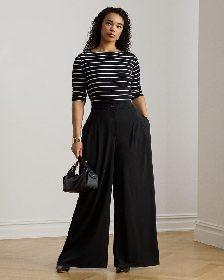 Lauren Ralph Lauren Pleated Stretch Jersey Wide-Leg Trousers | Black