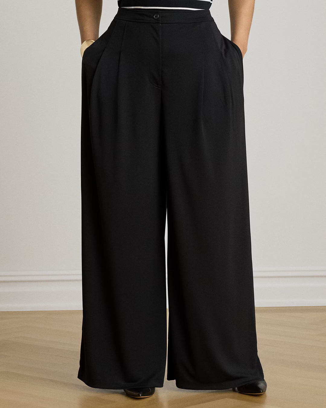 Lauren Ralph Lauren Pleated Stretch Jersey Wide-Leg Trousers | Black