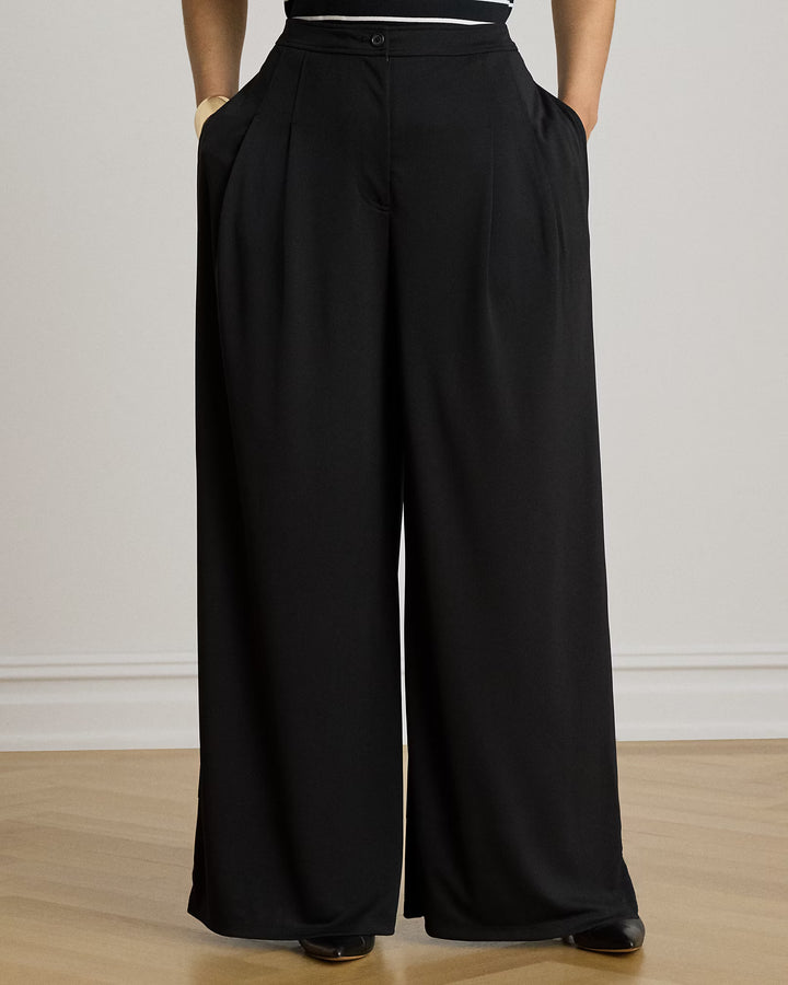 Lauren Ralph Lauren Pleated Stretch Jersey Wide-Leg Trousers | Black