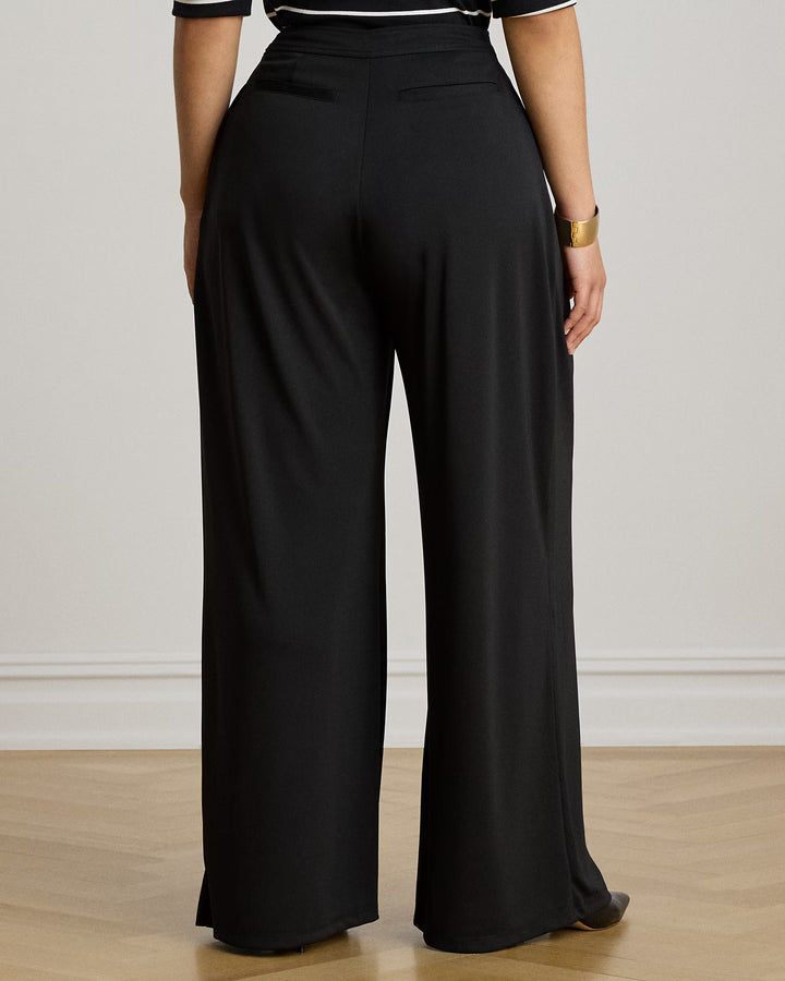Lauren Ralph Lauren Pleated Stretch Jersey Wide-Leg Trousers | Black