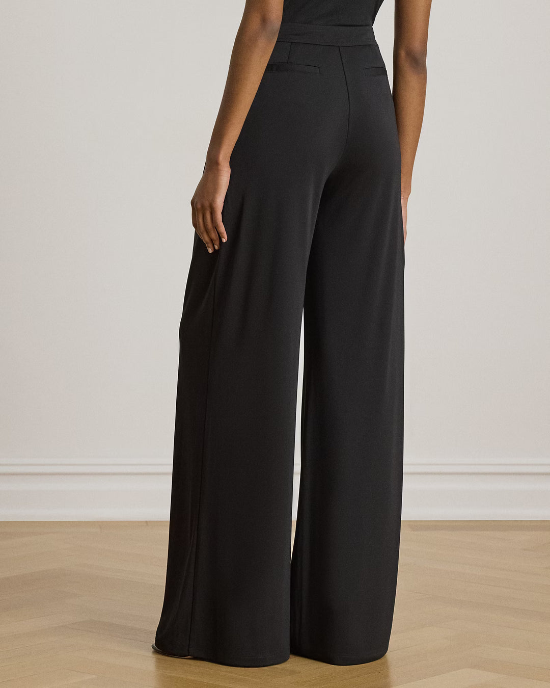 Lauren Ralph Lauren Pleated Stretch Jersey Wide-Leg Trousers | Black