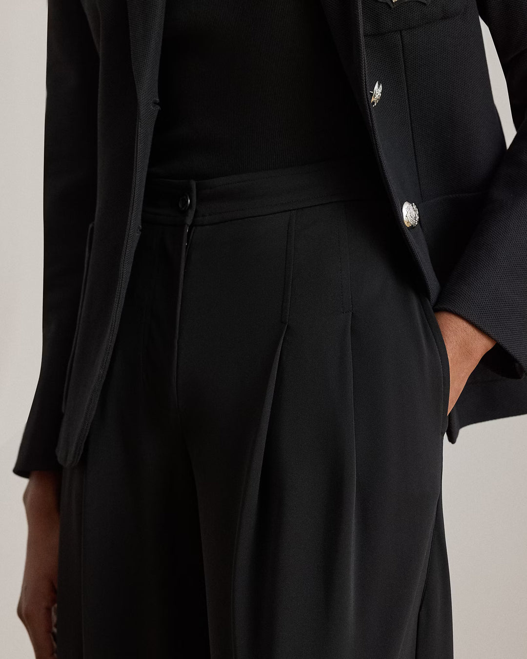 Lauren Ralph Lauren Pleated Stretch Jersey Wide-Leg Trousers | Black