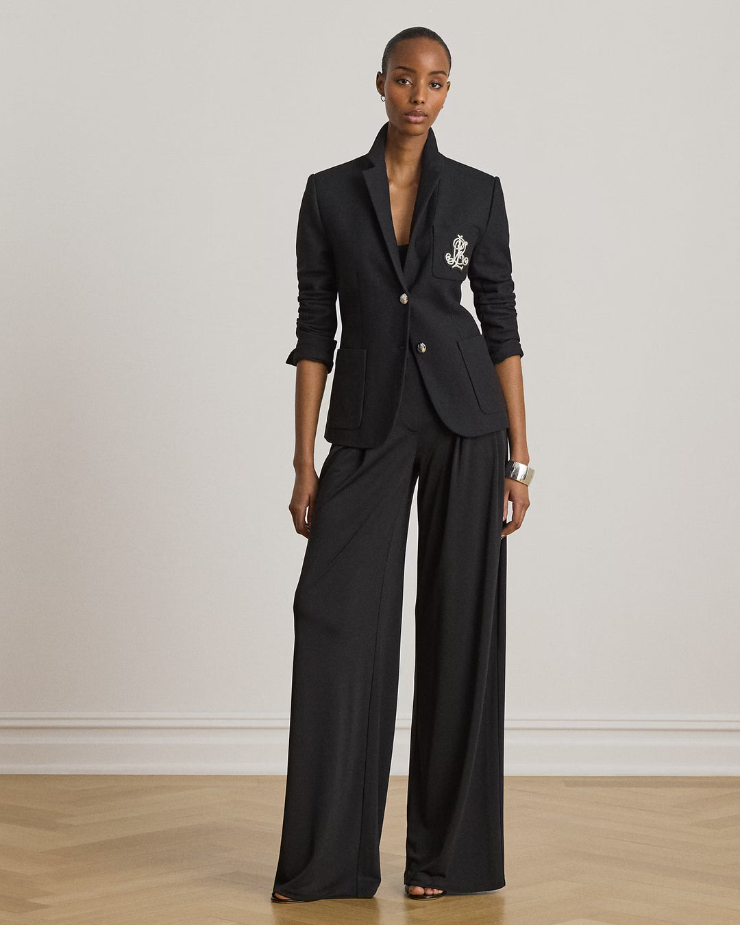 Lauren Ralph Lauren Pleated Stretch Jersey Wide-Leg Trousers | Black
