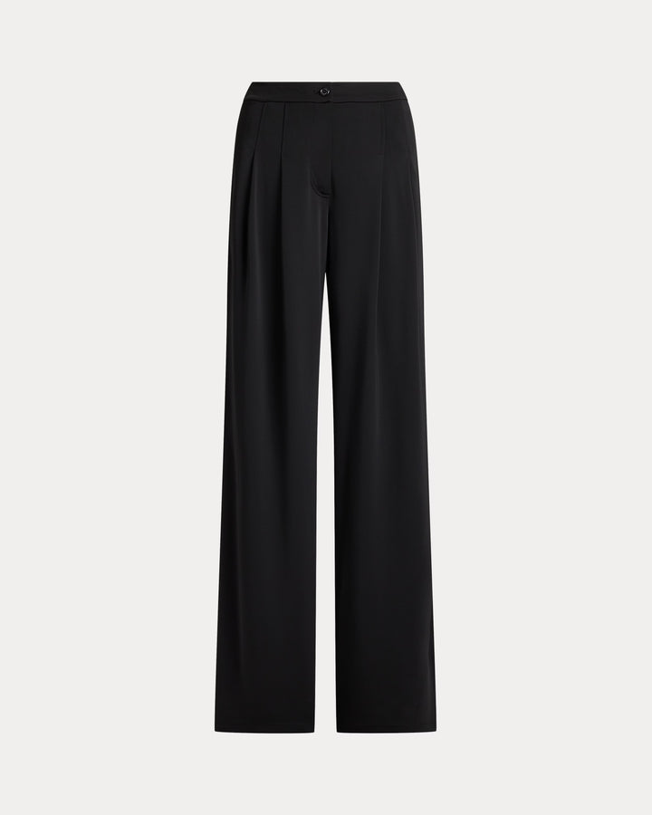 Lauren Ralph Lauren Pleated Stretch Jersey Wide-Leg Trousers | Black