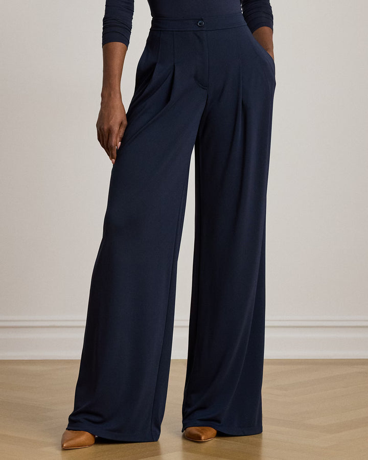 Lauren Ralph Lauren Pleated Stretch Jersey Wide-Leg Trouser | Lauren Navy