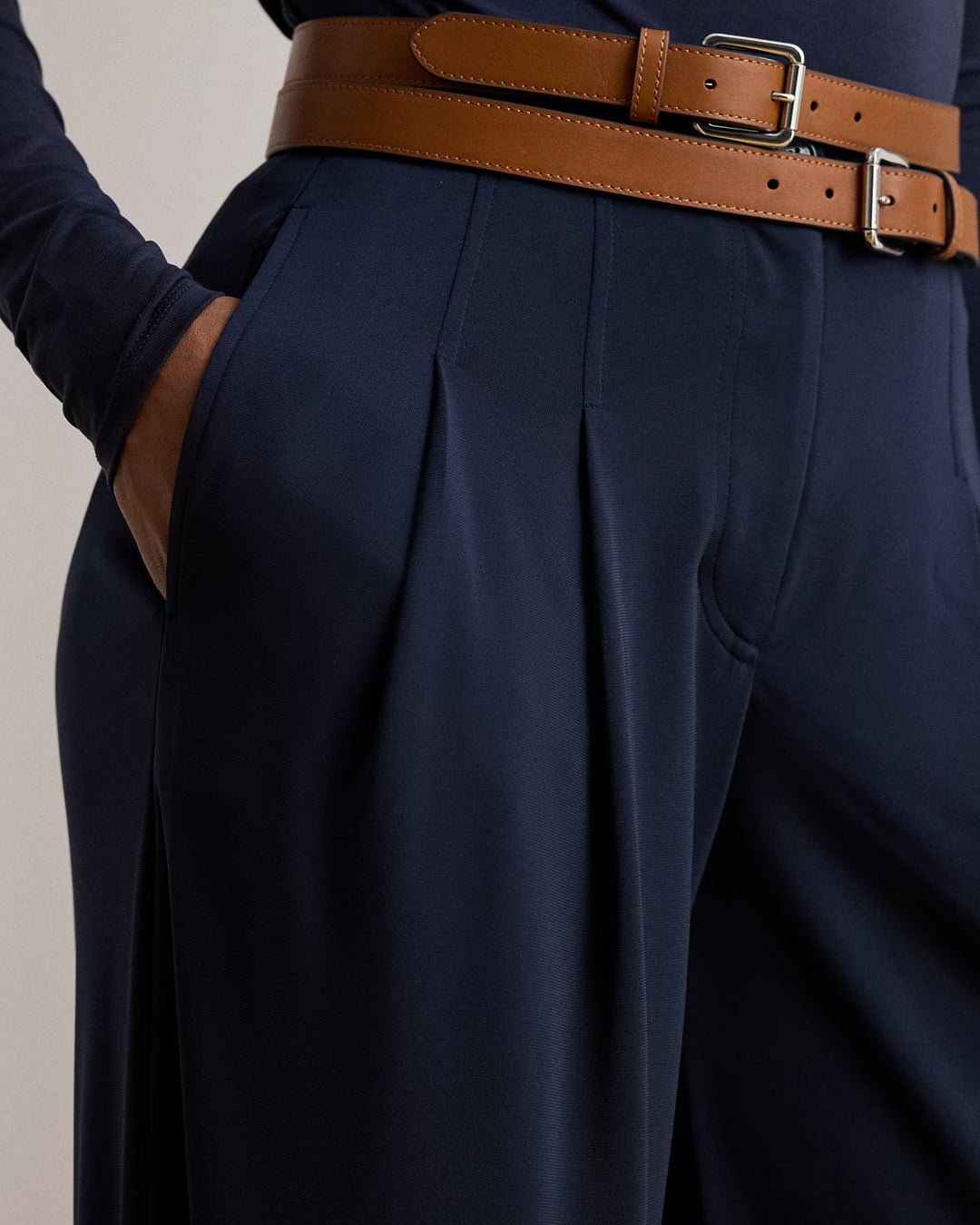 Lauren Ralph Lauren Pleated Stretch Jersey Wide-Leg Trouser | Lauren Navy