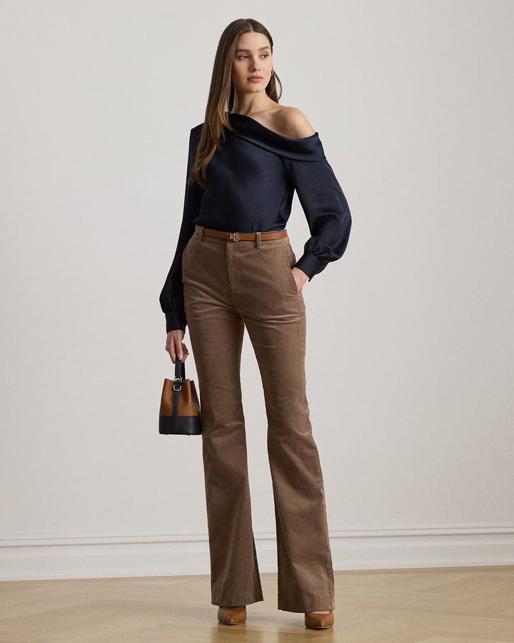 Lauren Ralph Lauren Satin Charmeuse One-Shoulder Blouse | Navy