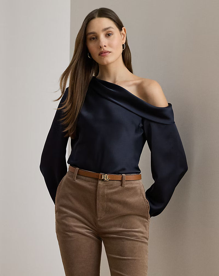 Lauren Ralph Lauren Satin Charmeuse One-Shoulder Blouse | Navy