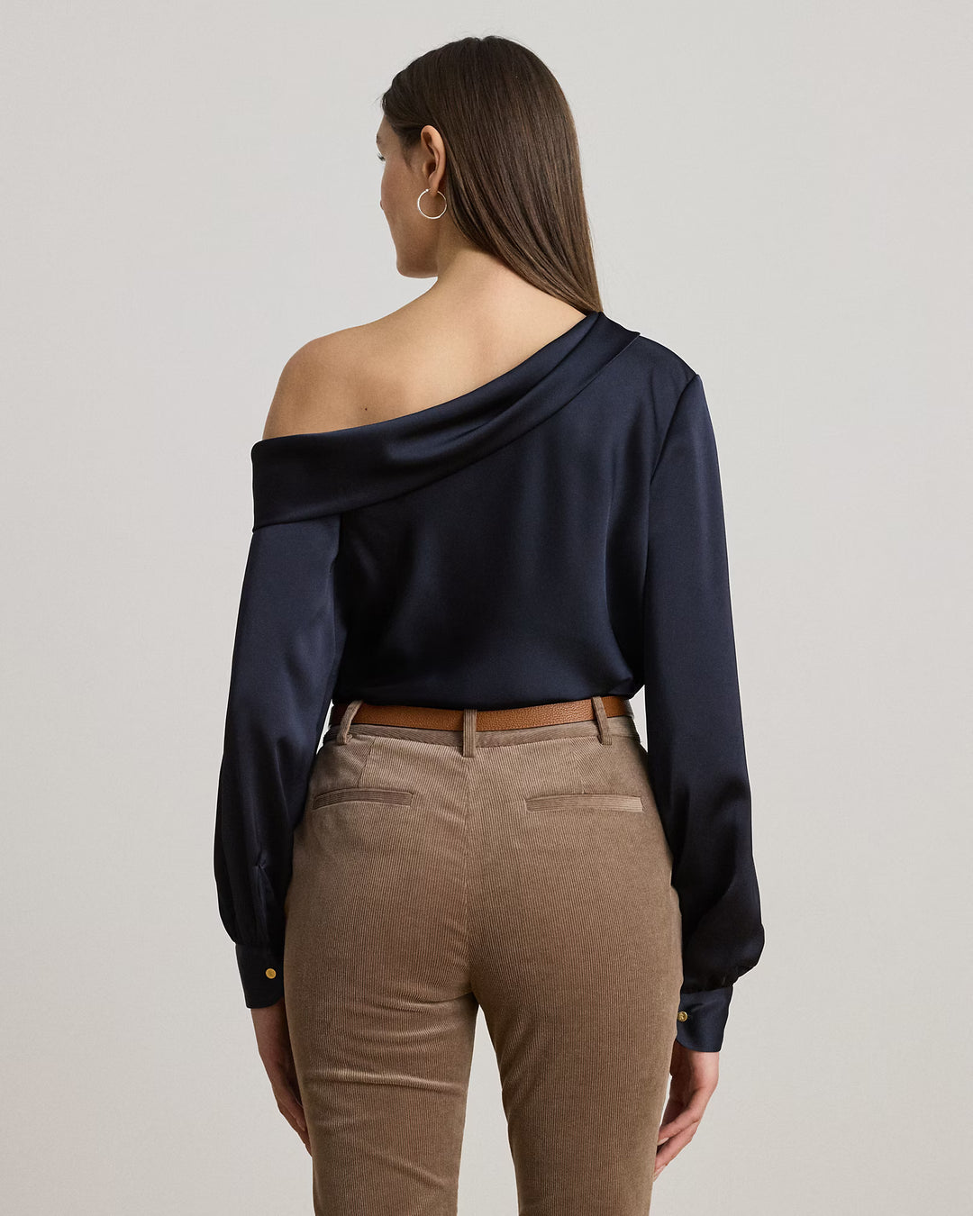 Lauren Ralph Lauren Satin Charmeuse One-Shoulder Blouse | Navy