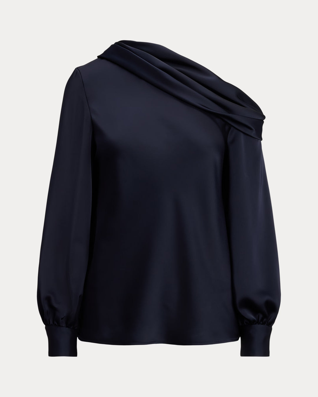 Lauren Ralph Lauren Satin Charmeuse One-Shoulder Blouse | Navy