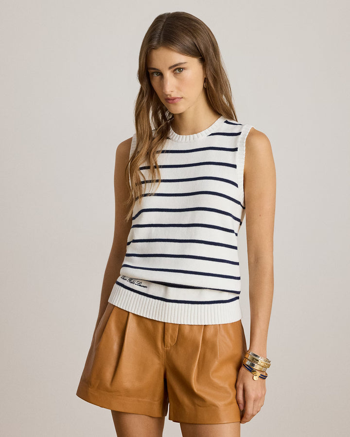 Lauren Ralph Lauren Striped Cotton Sleeveless Jumper | White/Navy