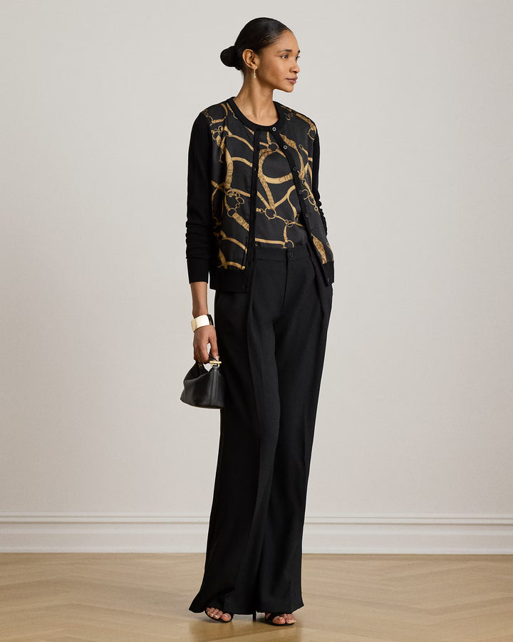 Lauren Ralph Lauren Belting-Print Cotton-Blend Cardigan | Black/Tan