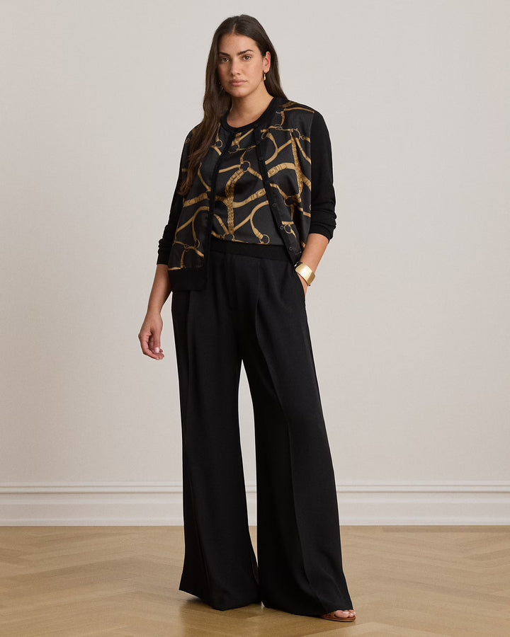 Lauren Ralph Lauren Belting-Print Cotton-Blend Cardigan | Black/Tan