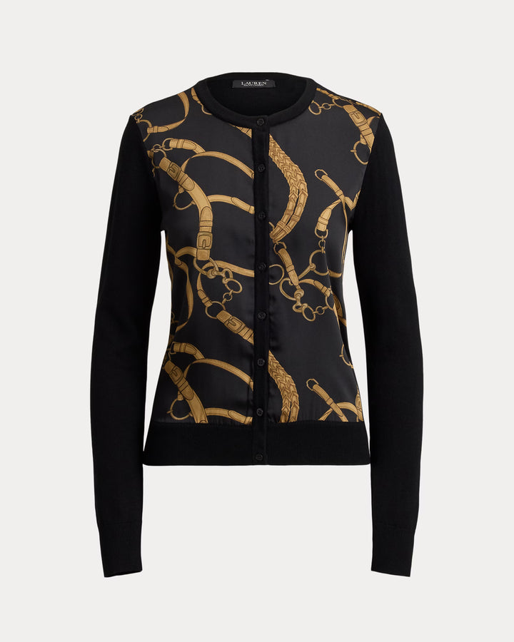 Lauren Ralph Lauren Belting-Print Cotton-Blend Cardigan | Black/Tan