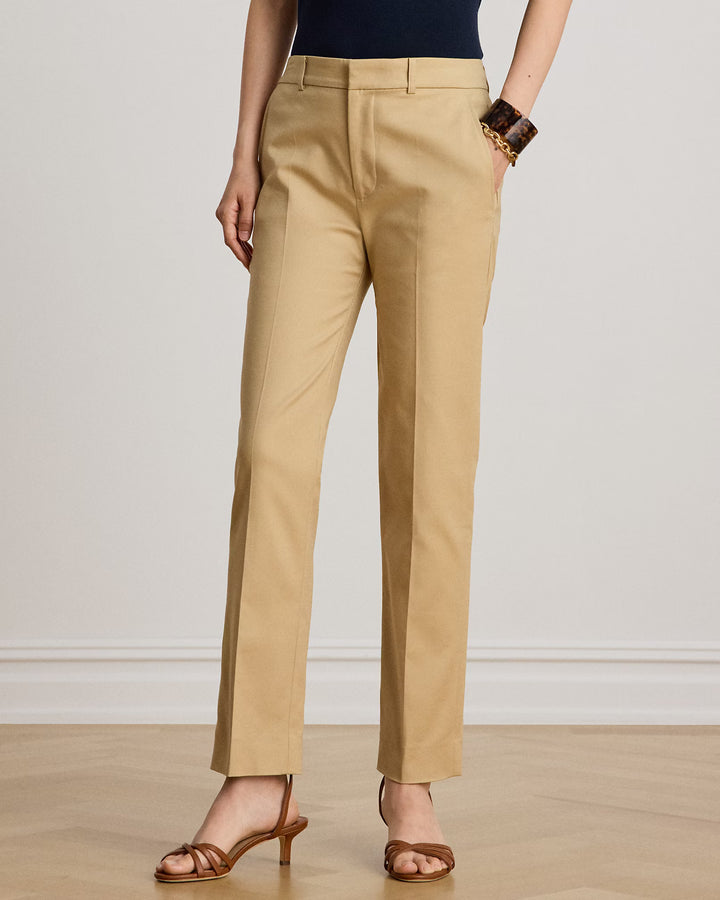 Lauren Ralph Lauren Cotton Slim Straight Trousers | Birtch Tan