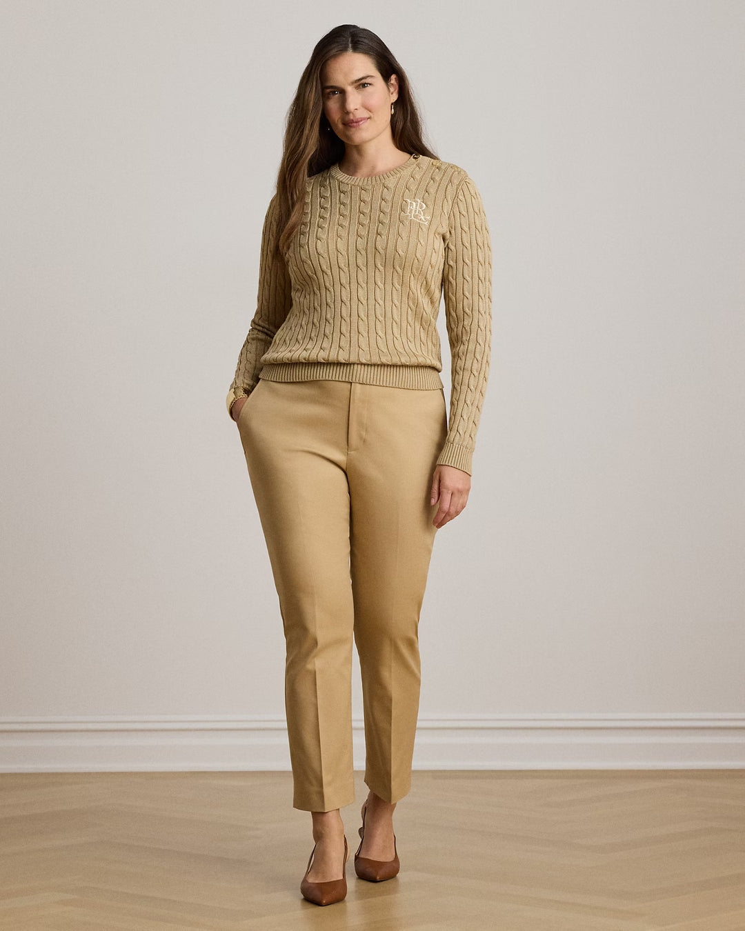 Lauren Ralph Lauren Cotton Slim Straight Trousers | Birtch Tan