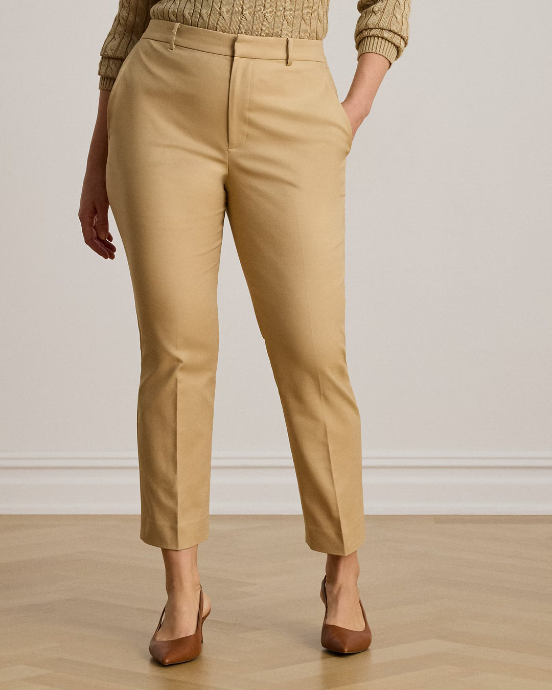 Lauren Ralph Lauren Cotton Slim Straight Trousers | Birtch Tan