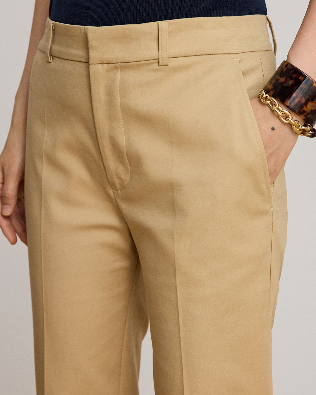 Lauren Ralph Lauren Cotton Slim Straight Trousers | Birtch Tan