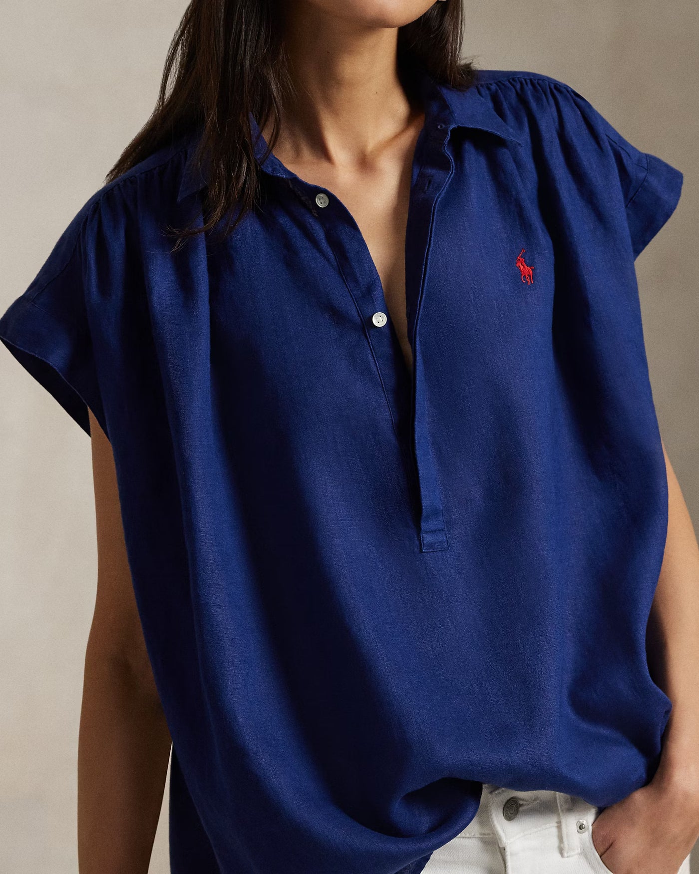 Ralph Lauren Linen Popover Shirt | Midnight Royal