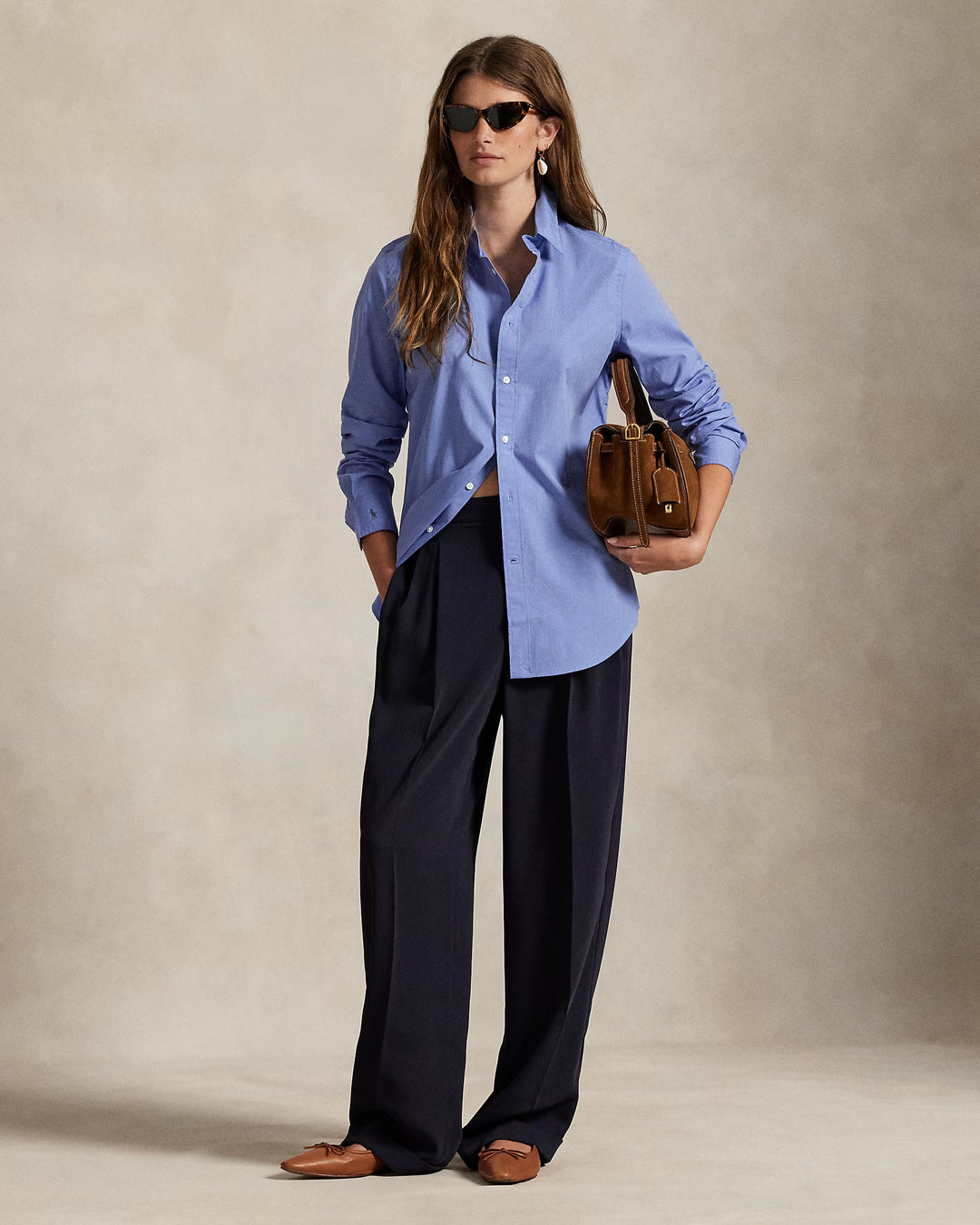 Ralph Lauren End-on-End Stretch Slim Fit Cotton Shirt | Blue End on End